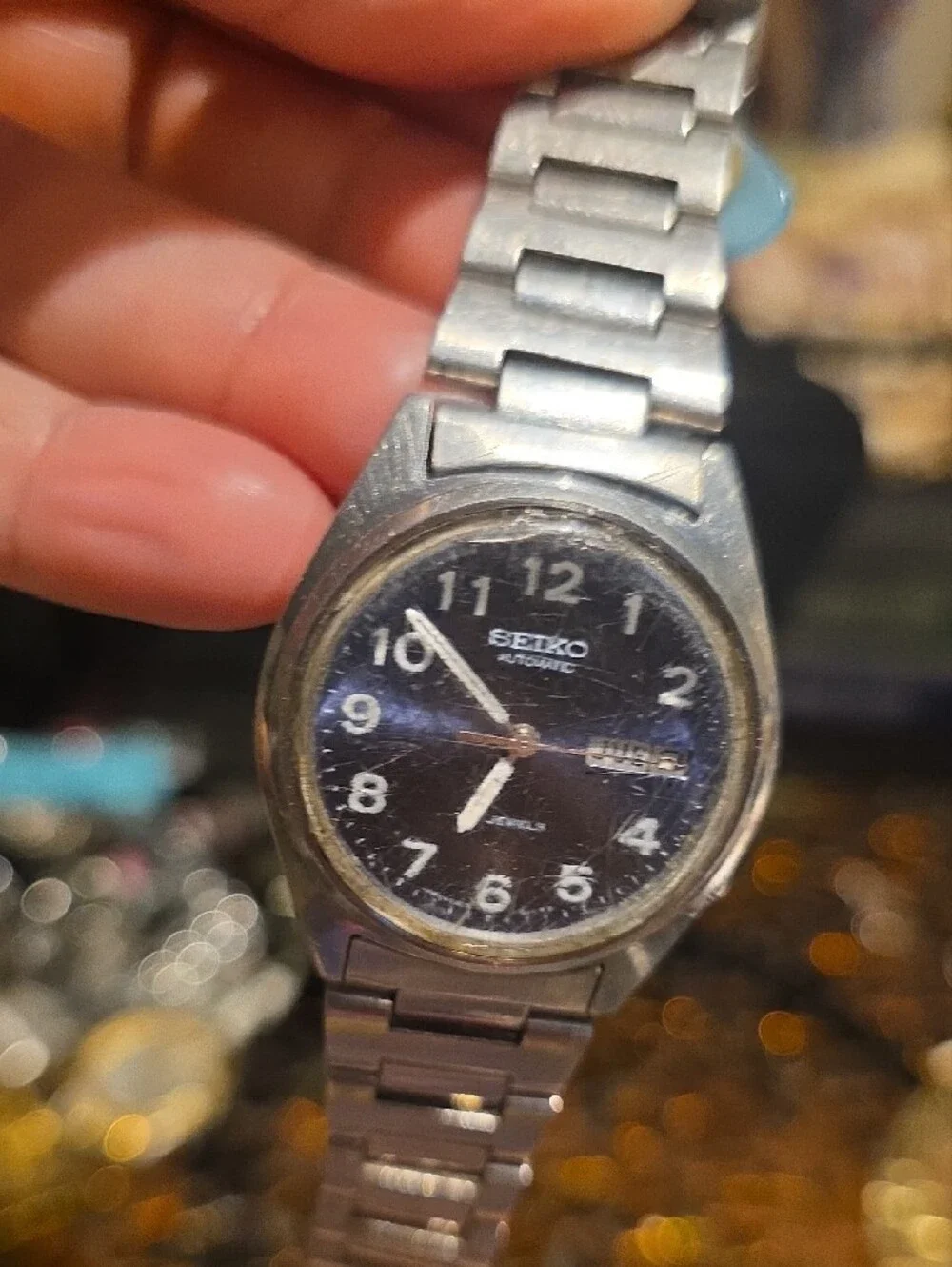 Seiko Silver Stainless Steel Watch with Black Dial